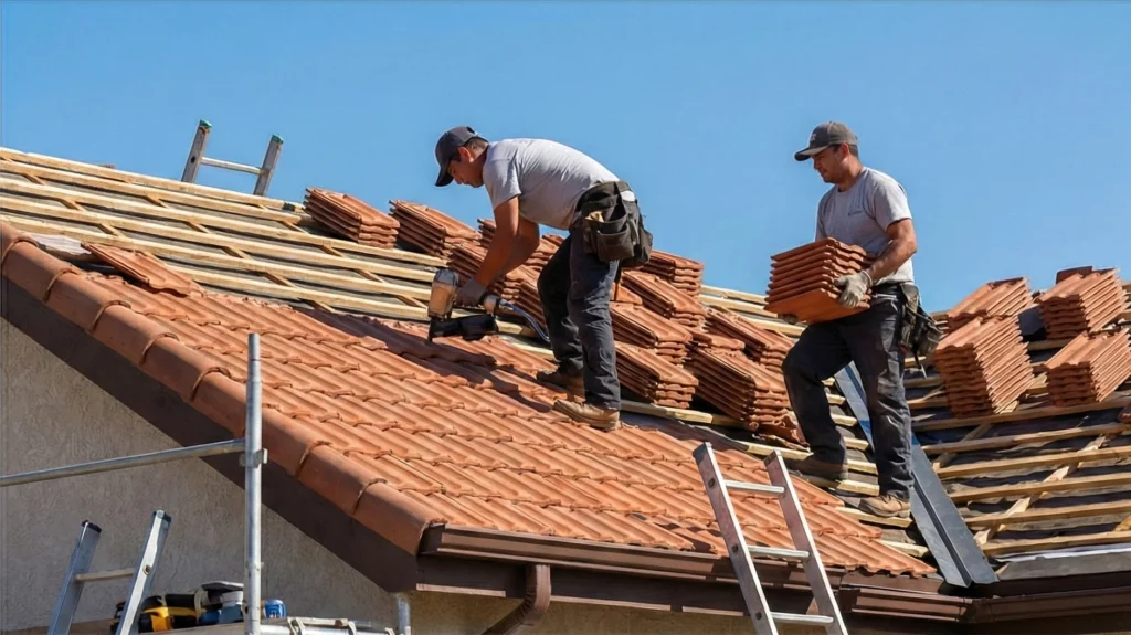 Dachdecker sanieren einen Dach