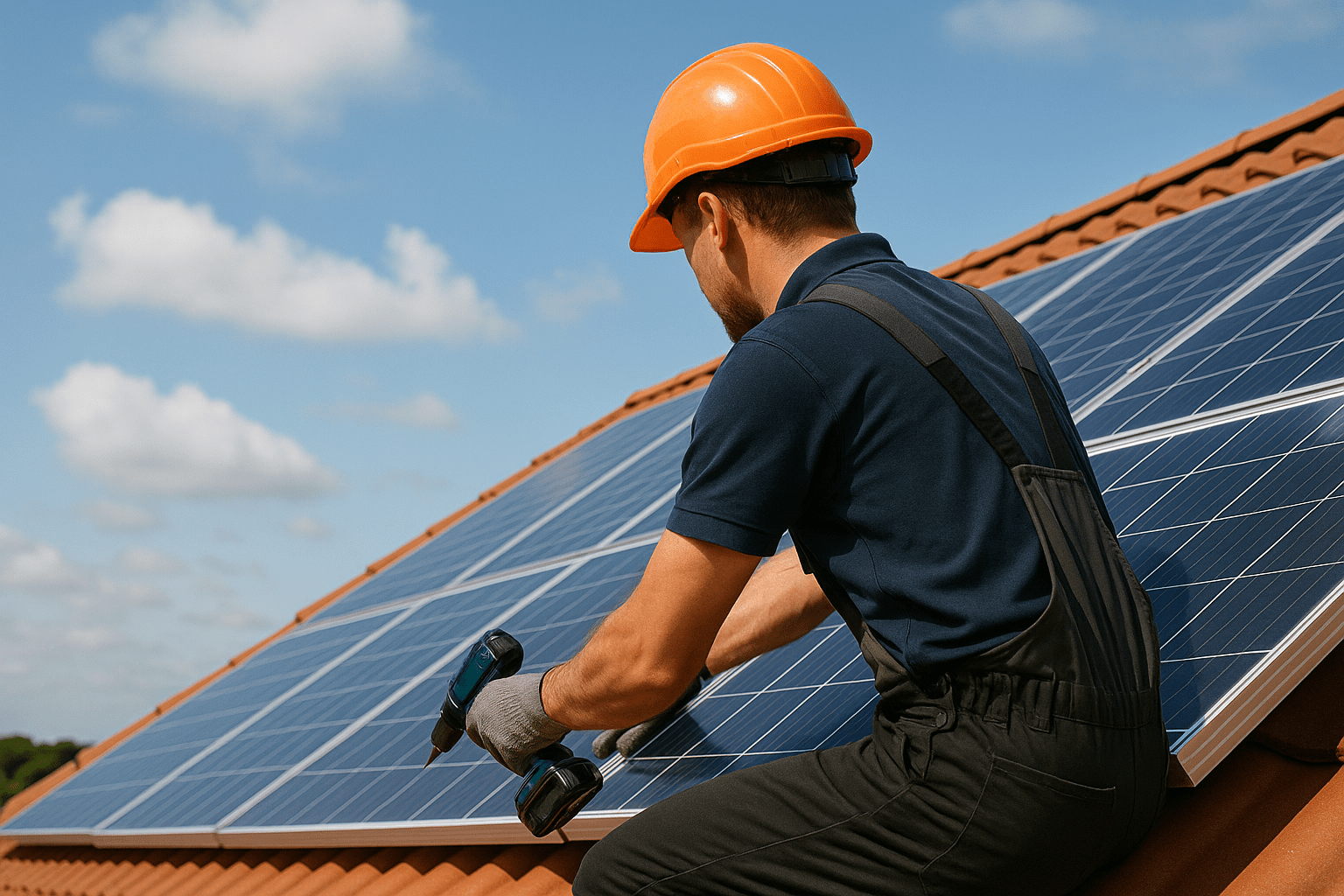 Dachdecker montiert eine PV Anlage