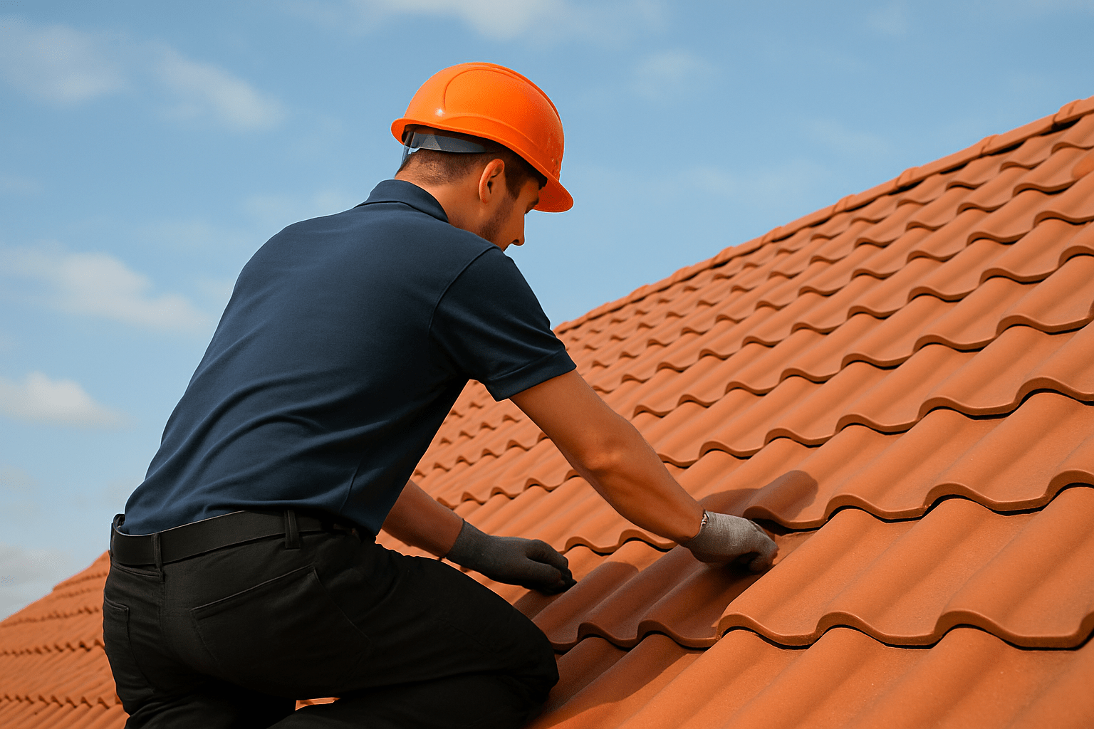 Dachdecker montieren Solarpaneele auf Hausdach